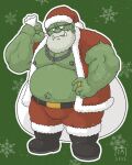  2022 beard belly big_belly bulge christmas christmas_clothing christmas_headwear clothing eyewear facial_hair glasses goyemon_k green_body hat headgear headwear hi_res holidays humanoid humanoid_hands male moobs navel nipples orc overweight overweight_male santa_claus santa_hat solo 