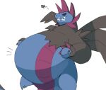  ambiguous_gender belly big_belly black_body black_eyes black_fur blue_body dragon feral flying fur furred_dragon generation_5_pokemon hydra hydreigon morbidly_obese nintendo obese overweight pokemon pokemon_(species) purple_body purple_eyes purple_fur solo video_games zephy_03 