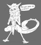  2021 6my alternate_species anthro big_breasts bottomwear breasts clothing dialogue digital_media_(artwork) drako_(drakoflame2) english_text female grey_background hand_on_breast hi_res loincloth mammal open_mouth out-of-placers simple_background solo standing text webcomic yinglet 