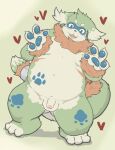  2022 anthro balls belly brown_body canid canine flaccid genitals green_body hi_res humanoid_genitalia humanoid_penis kemono kurokiriririri male mammal overweight overweight_male penis pento_(kamiyu) solo 