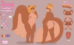  2021 anthro areola big_tail blonde_hair blue_eyes brown_body brown_fur brown_tail butt closed_smile color_swatch dated english_text female female_symbol front_view fur gender_symbol genitals hair heart_(marking) humanoid_genitalia humanoid_pussy isyld looking_at_viewer mammal model_sheet mouth_closed narrowed_eyes nipples nude open_mouth pawpads pussy rear_view red_areola red_nipples red_nose red_pawpads red_tongue rodent sciurid shadow signature solo standing symbol tan_body tan_fur tan_pussy tan_tail text tongue tongue_out 