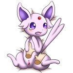  bodily_fluids disembodied_hand duo eeveelution espeon feral generation_2_pokemon genitals hi_res horuru nintendo open_mouth pink_body pokemon pokemon_(species) purple_eyes pussy scared simple_background spread_legs spreading tears video_games white_background 