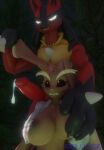 anthro artist_riolukidd big_breasts bodily_fluids breast_grab breasts brown_body brown_fur canid canine clothed clothing duo ear_grab erection female fur generation_4_pokemon genital_fluids genitals grabbing_from_behind hand_on_breast hi_res imminent_rape long_ears lopunny lucario male male/female mammal nintendo nipples nude penis pokemon pokemon_(species) red_body red_fur video_games 