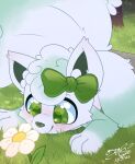  accessory alolan_form alolan_vulpix blush bow_ribbon female feral flower freckles gingy_k_fox hair_accessory hair_bow hair_ribbon juniper_(coffeefly) nintendo outside plant pokemon pokemon_(species) regional_form_(pokemon) ribbons solo video_games 