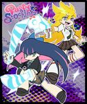  2girls back_lace gun multiple_girls panty_&amp;_stocking_with_garterbelt panty_(character) panty_(psg) r04315 stocking_(character) stocking_(psg) stripes_i_&amp;_ii sword weapon 