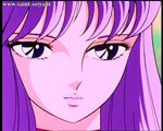  80s araki_shingo athena cap long_hair purple_hair saint_seiya saori_kido soft stare watermark 