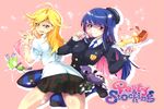  2girls blush breasts chuck chuck_(psg) cleavage food multiple_girls panties panty_&amp;_stocking_with_garterbelt panty_(character) panty_(psg) school_uniform smile stocking_(character) stocking_(psg) underwear 