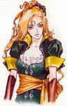  1girl akumajo_dracula blonde_hair breasts castlevania castlevania:_symphony_of_the_night cleavage game kojima_ayami konami looking_at_viewer maria_renard official_art simple_background solo symphony_of_the_night white_background 