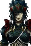  armor black_hair blue_eyes capcom fishnet fishnets hair_over_one_eye monster_hunter nargacuga_(armor) naruga 