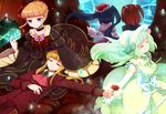  4girls bad_id bad_pixiv_id beatrice blonde_hair blue_hair bonnet bow clair_vaux_bernardus dress elbow_gloves flower formal frills furudo_erika gloves green_hair hair_ornament kamaboko_red multiple_girls pink_bow ponytail red_hair requiem_of_the_golden_witch ribbon suit umineko_no_naku_koro_ni ushiromiya_ange ushiromiya_lion 