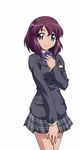  female henrietta_de_tristain lowres miniskirt purple_hair school_uniform short_hair simple_background skirt solo white_background zero_no_tsukaima 