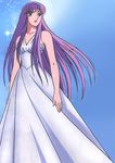  athena athena_(saint_seiya) female goddess gradient gradient_background highres himeno_michi kido_saori kidou_saori long_hair outdoors purple_hair saint_seiya saori_kido scan sky solo 