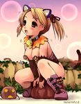  animal_ears ass bell blush boots breasts cat_ears cat_tail cleavage collar d: inono open_mouth pasties pumpkin smile tail togusa_masamu twintails 