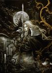  akumajo_dracula alucard artistic castlevania castlevania:_symphony_of_the_night highres kojima_ayami konami official_art painting sword symphony_of_the_night weapon white_hair 