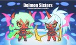  2girls chibi demon_girl double_gold_lacytanga double_gold_spandex glasses gun horns kneesocks_(character) kneesocks_(psg) multiple_girls onmitsu_doushin_a panty_&amp;_stocking_with_garterbelt scanty scanty_(psg) scythe tail weapon wings 