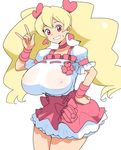  blonde_hair breasts cleavage cure_peach fresh_precure! huge_breasts long_hair magical_girl momozono_love precure pretty_cure red_eyes smile tamagoro tamagoroo_(funifuni_labo) twintails 