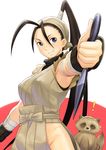  ahoge armpits black_hair blue_eyes don_(street_fighter) fingerless_gloves gloves hip_vent ibuki_(street_fighter) iyokawa kunai ninja ponytail street_fighter tanuki weapon 