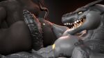  3d_(artwork) absurd_res alligator alligatorid anthro big_butt big_penis black_penis blender_(software) brown_body brown_skin butt cerberus_the_demogorgon crocodilian danzer_(reptilligator) demogorgon digital_media_(artwork) dragon duo genitals grey_body grey_scales hi_res humanoid hybrid long_tongue male male/male monster monstrous_humanoid multicolored_body muscular muscular_male nipples nude pecs penis reptile reptilligator scales scalie sharp_teeth stranger_things teeth tongue vein 