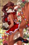  anthro candy candy_cane canid canine christmas christmas_clothing clothing dessert dress female food fox garland hair hi_res holidays lights mammal naryumi_(artist) solo solo_focus wavy_hair 