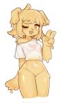  &lt;3 anthro canid canine canis clothing crayon_(artist) domestic_dog dripping_slime eyes_closed female hi_res hybrid looking_at_viewer mammal open_mouth shirt simple_background slime solo t-shirt topwear white_background yellow_slime 