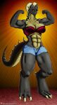  2018 abs absurd_res anthro arm_tattoo biceps big_breasts bottomwear breasts clothing dark_grey_body dark_grey_scales digital_media_(artwork) dragon female flexing flexing_bicep flexing_both_biceps heart_tattoo hi_res horn hotpants if_hell_had_a_taste mars_fidchell multicolored_body multicolored_scales muscular muscular_anthro muscular_female non-mammal_breasts red_eyes scales shorts solo tattoo topwear two_tone_body two_tone_scales viroveteruscy yellow_body yellow_scales yellow_sclera 