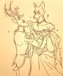  anthro antlers beastars blush canid canine canis cervid classy clothed clothing crossdressing dancing dress duo hand_holding horn legoshi_(beastars) louis_(beastars) male male/male mammal romantic sparkles suit wolf wuffinarts 