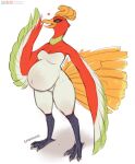  &lt;3 absurd_res anthro anthrofied artist_name avian bahnbahn_(artist) beak belly big_belly breasts feathers female full-length_portrait generation_2_pokemon green_body green_feathers hi_res ho-oh legendary_pokemon looking_at_viewer multicolored_body multicolored_feathers nintendo open_beak open_mouth pink_eyes pokemon pokemon_(species) pokemorph portrait pregnant red_body red_feathers simple_background solo standing text url video_games white_background white_body white_feathers winged_arms wings 