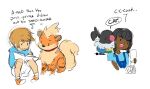  2014 chatot colored_sketch dialogue english_text female feral generation_1_pokemon generation_4_pokemon group growlithe human male mammal nintendo pokemon pokemon_(species) service_animal shavostars simple_background sketch text video_games white_background 