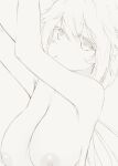  1girl :o absurdres armpits arms_up breasts close-up genshin_impact highres large_breasts long_hair looking_at_viewer merry_merry monochrome nude sketch sucrose_(genshin_impact) 