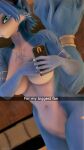  3d_(artwork) anlord anthro bedroom blue_body blue_fur canid canine covering covering_breasts covering_crotch covering_pussy digital_media_(artwork) female fox fur hi_res krystal looking_at_viewer mammal nintendo selfie smile smug solo source_filmmaker star_fox text video_games 