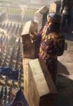  army banner crown cup european_clothes fleur_de_lis gwent_(game) highres holding holding_cup king_foltest non-web_source official_art stone_wall the_witcher_(series) wall 