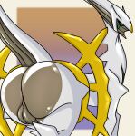  anus arceus balls bombayeen_(artist) butt feral generation_4_pokemon genitals hi_res legendary_pokemon looking_back male nintendo pokemon pokemon_(species) presenting presenting_hindquarters raised_tail solo video_games white_body 