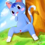  animal_crossing anthro blue_body censored day domestic_cat felid feline felis female genitals hi_res mammal nintendo outside prafalc purple_eyes pussy rosie_(animal_crossing) solo spread_legs spreading video_games 