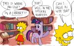  book clothing crossover dress duo equid equine female friendship_is_magic hasbro horn horse human library lisa_simpson mammal my_little_pony pony red_clothing red_dress smile the_simpsons twilight_sparkle_(mlp) unicorn 