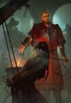  crown dungeon european_clothes fire fire_pit gwent_(game) highres king king_radovid medieval non-web_source official_art smirk the_witcher_(series) torture 