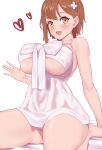  1girl absurdres atelier_(series) atelier_ryza bangs bare_shoulders blush breasts cleavage commentary highres jilu large_breasts open_mouth reisalin_stout short_hair smile solo symbol-only_commentary thighs white_background 