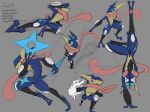  amphibian anthro blue_body duel_(lewdaesthetics) eyes_closed generation_6_pokemon greninja half-closed_eyes handstand hi_res kick lewdaesthetics long_tongue looking_at_viewer male narrowed_eyes nintendo on_one_hand pink_eyes pink_tongue pokemon pokemon_(species) solo tongue video_games weapon 