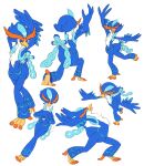  absurd_res anthro beak blue_body blue_eyes blue_feathers eyes_closed feathers figure_skating fluffy_chest hi_res male multiple_images nintendo orange_tubuan pokemon quaquaval solo video_games 