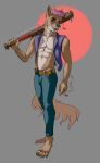  anthro baton bottomwear brown_body brown_fur bully butt cigarette clothing collar denim denim_clothing ear_piercing ear_ring ears_up fur hair hi_res jeans levsha male model_sheet muscular pants piercing pink_hair pubes ring_piercing sketch solo white_body white_fur 