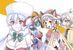  4girls ahoge animal_ears antlers axia-chan black_hair breasts brown_hair distracted_boyfriend_(meme) dress fake_animal_ears grey_hair hair_between_eyes hair_ornament hat headphones highres kohinata_miku large_breasts long_hair meme multiple_girls purple_eyes reindeer_antlers santa_dress santa_hat senki_zesshou_symphogear senki_zesshou_symphogear_xd_unlimited sidelocks tachibana_hibiki_(symphogear) tachibana_hibiki_(symphogear)_(another) twintails very_long_hair yukine_chris 