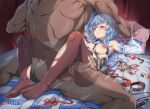  1boy 1girl ahoge animal_collar ass ball_gag bed biting black_pantyhose blood blue_hair breasts censored clenched_teeth closed_eyes clothed_female_nude_male clothed_sex collar crying curtains dark-skinned_male dark_skin defloration detached_sleeves feet gag ganyu_(genshin_impact) genshin_impact hetero highres holding_hands horns interracial large_breasts leash legs lip_biting long_hair lying miazi missionary mosaic_censoring nipples no_shoes nude on_back on_bed paid_reward_available pantyhose photo_(object) pillow rape saliva saliva_trail see-through sex shirt sweat teeth toes torn_clothes torn_pantyhose vaginal vision_(genshin_impact) white_shirt white_sleeves 