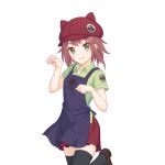  animal_ears apron black_thighhighs brown_footwear cat_ears green_shirt looking_ahead looking_at_viewer medium_hair official_art paw_pose princess_connect! red_headwear red_skirt shirt skirt tachi-e tamaki_(princess_connect!) thighhighs transparent_background 