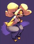  2022 activision anthro bandicoot bigdad blonde_hair blue_eyes breasts cleavage clothed clothing coco_bandicoot crash_bandicoot_(series) female hair looking_at_viewer mammal marsupial one_eye_closed ponytail simple_background smile smiling_at_viewer solo thick_thighs video_games wink winking_at_viewer 