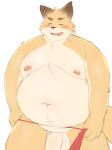  2022 absurd_res anthro balls belly big_belly blush canid canine eyes_closed fox genitals hi_res ibuki_haruno kemono male mammal moobs navel nipples overweight overweight_male penis simple_background solo 