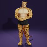  3d_(artwork) abs anthro biceps big_muscles cheetah clothed clothing cougar digital_media_(artwork) euphrates f-euphrates felid feline felis hi_res hybrid leopard male mammal muscular muscular_anthro muscular_male nipples pantherine pecs simple_background solo spots underwear 