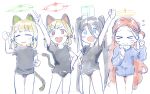  &gt;_&lt; 4girls :d animal_ears aris_(blue_archive) black_hair black_panties black_shirt blonde_hair blue_archive blue_eyes blue_jacket brown_hair cat_ears cat_tail character_request chibi closed_eyes closed_mouth flying_sweatdrops halo hand_on_hip hand_up highres jacket kumanomi long_hair long_sleeves mechanical_ears mechanical_tail midori_(blue_archive) momoi_(blue_archive) multiple_girls panties pointing pointing_up shirt short_sleeves smile standing tail track_jacket twintails underwear very_long_hair yuzu_(blue_archive) 