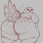  absurd_res anthro avian beak big_butt bird bubo_(genus) butt curvy_figure digital_media_(artwork) eye_moisturizer feathers female genitals hi_res looking_at_viewer nude overweight overweight_anthro overweight_female owl pussy simple_background smile snowy_owl solo thick_thighs true_owl wide_hips 