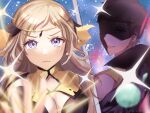  1boy 1girl bangs blonde_hair breasts circlet cleavage father_and_daughter fire_emblem fire_emblem_awakening fire_emblem_fates grey_eyes highres liszodow long_hair medium_breasts ophelia_(fire_emblem) owain_(fire_emblem) portrait swept_bangs tears turtleneck 