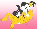  8horns animaniacs crossover dot_warner duo female female/female genitals hi_res human inkblot lisa_simpson mammal open_mouth pussy spread_legs spreading the_simpsons upper_teeth warner_brothers young 