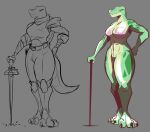  absurd_res anthro armor breed_conquest crocodilian fattmana female hi_res model_sheet pose reptile scalie sketch solo standing 